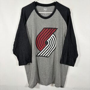 Portland Trail Blazers ‘47 Brand T Shirt Mens XXL 2XL Gray Black Baseball Style